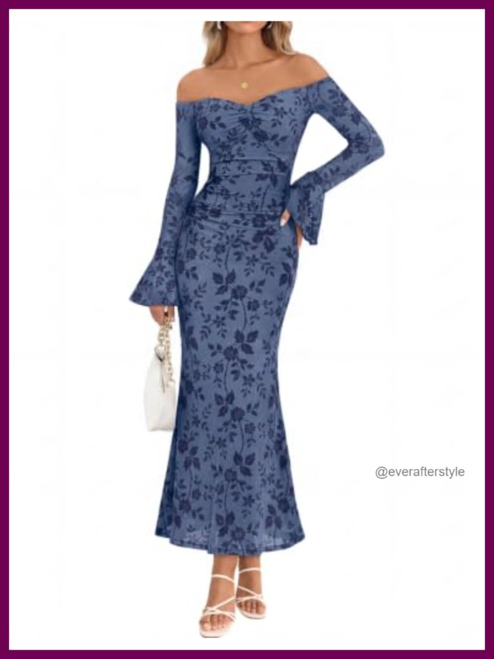 Off Shoulder Bell Sleeve Bodycon Maxi Dress Floral Cocktail Wedding Guest